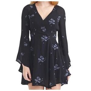 Free People Black Mini Dress with Lavender Floral Print